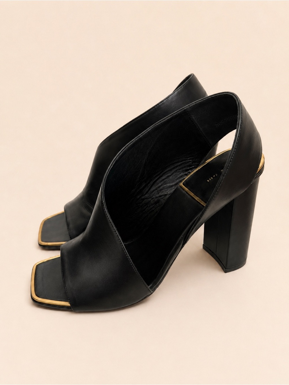 CELINE Black Leather Gold Trim Block Heel Slingback Mules